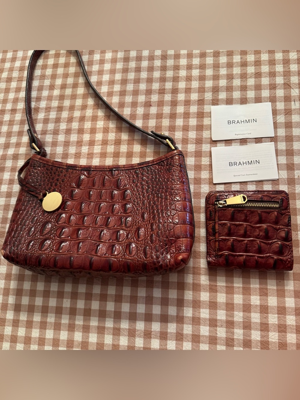 Brahmin Pecan Anytime Mini Melbourne Leather Handbag w/ matching Jane Wallet - Picture 3 of 14
